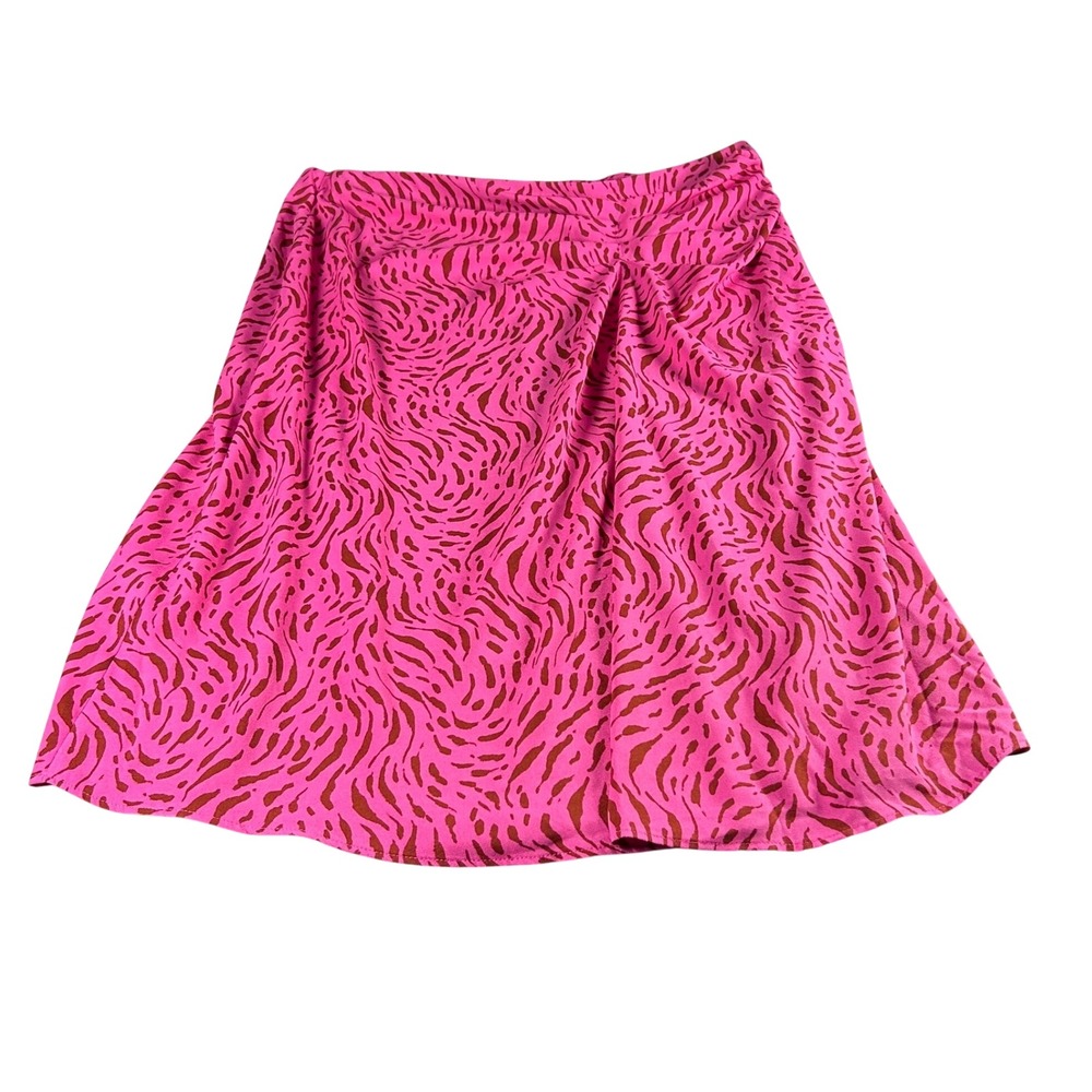 Nine West Skirt Womens XL Pink Brown Abstract Animal Print Ruched Front career